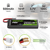 2 x OVONIC 3.7V 100C 500mAh 1S Lipo Battery Long Size with JST Plug